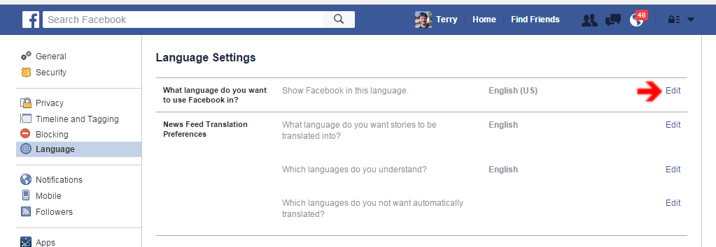 edit language option